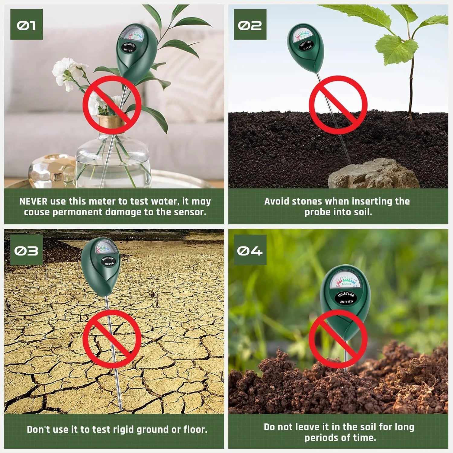 Soil Moisture Meter for Indoor & Outdoor Plants (2-Pack)