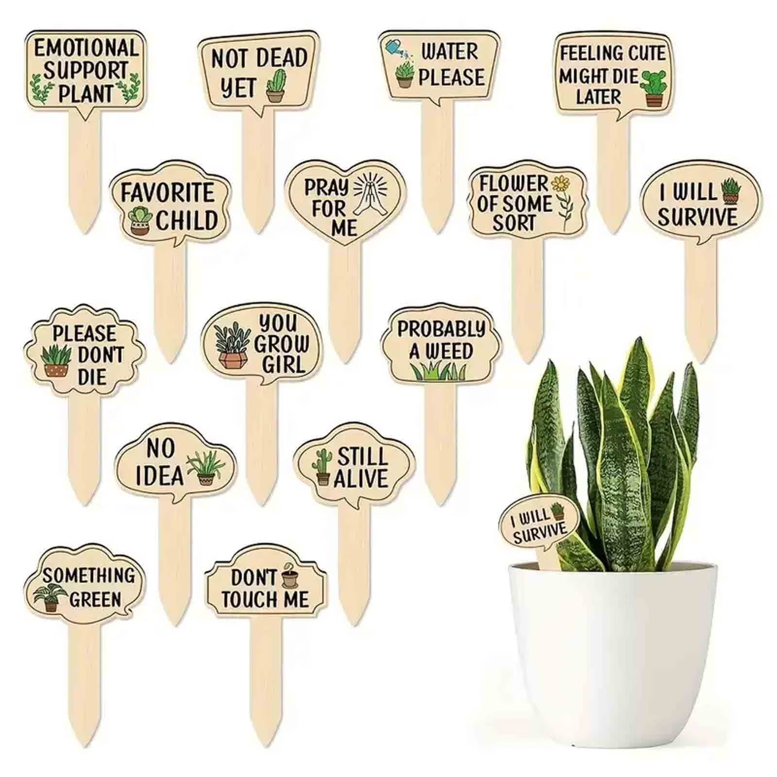 Wooden Garden Plant Markers with Decorative Text (15-Piece Set)