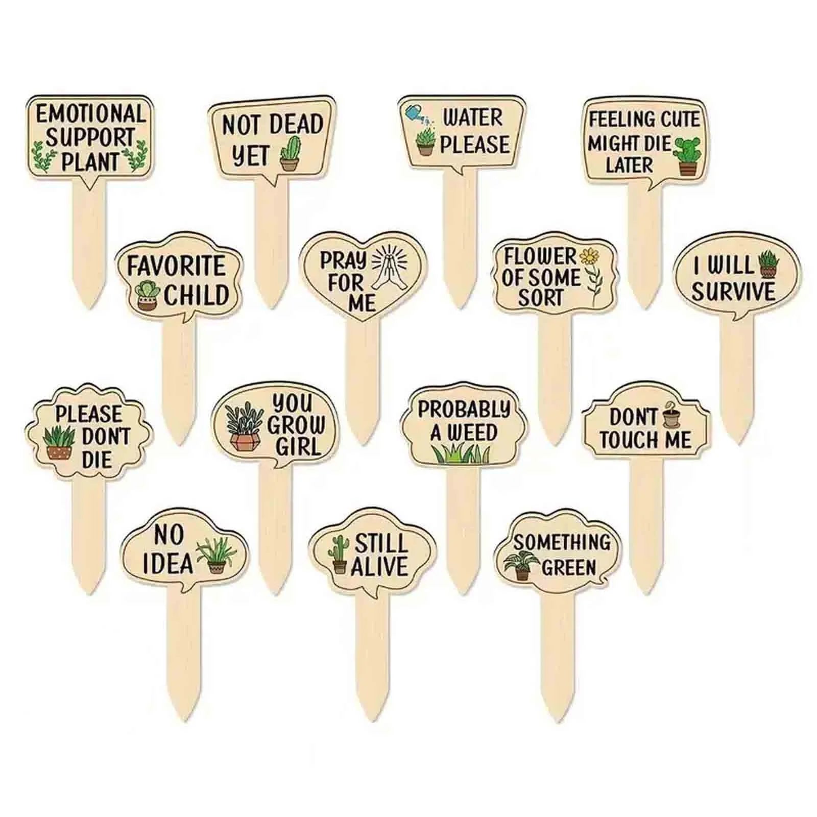 Wooden Garden Plant Markers with Decorative Text (15-Piece Set)