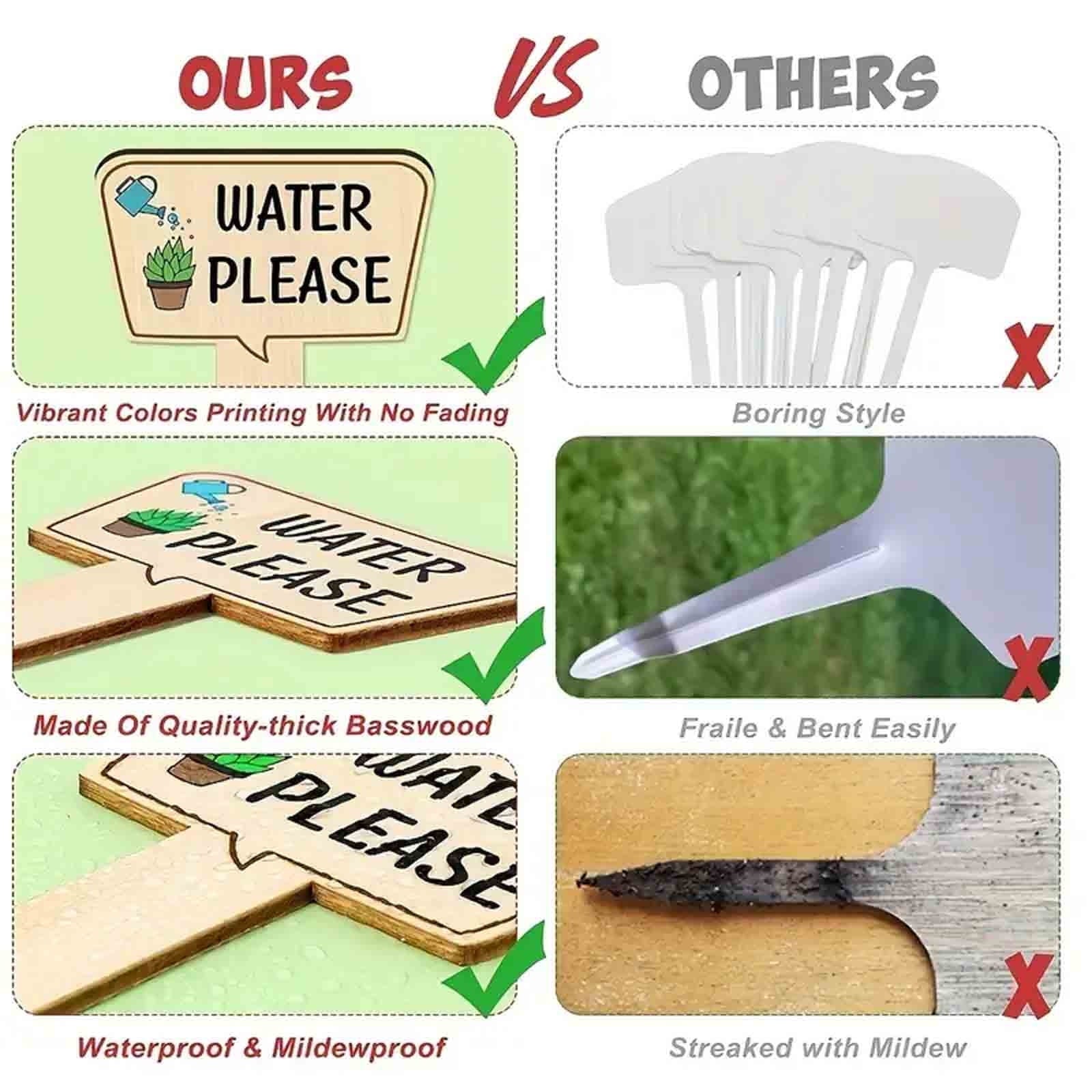 Wooden Garden Plant Markers with Decorative Text (15-Piece Set)