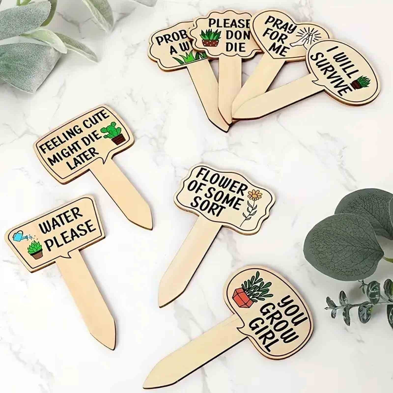 Wooden Garden Plant Markers with Decorative Text (15-Piece Set)