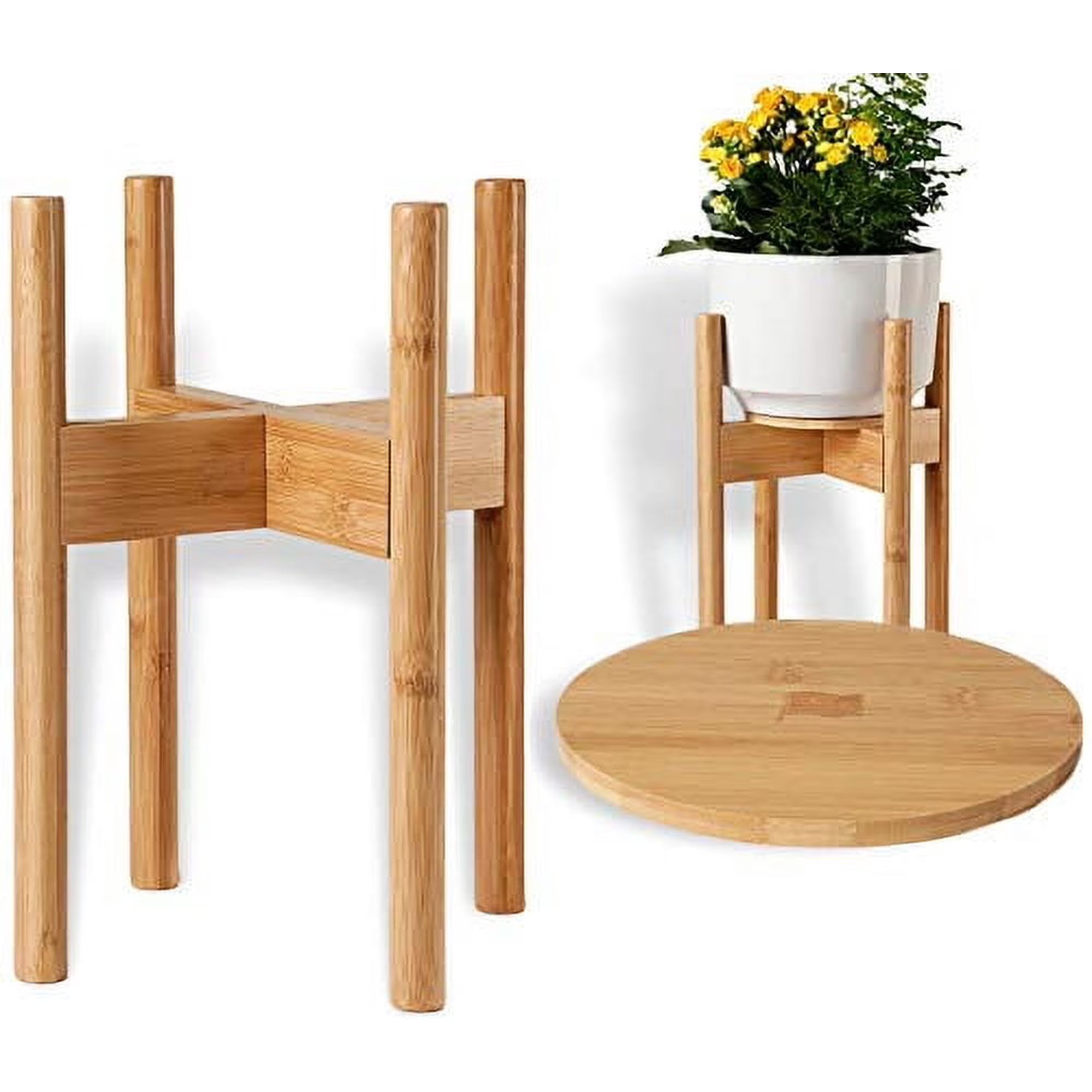 Adjustable Bamboo Plant Stand with Tray