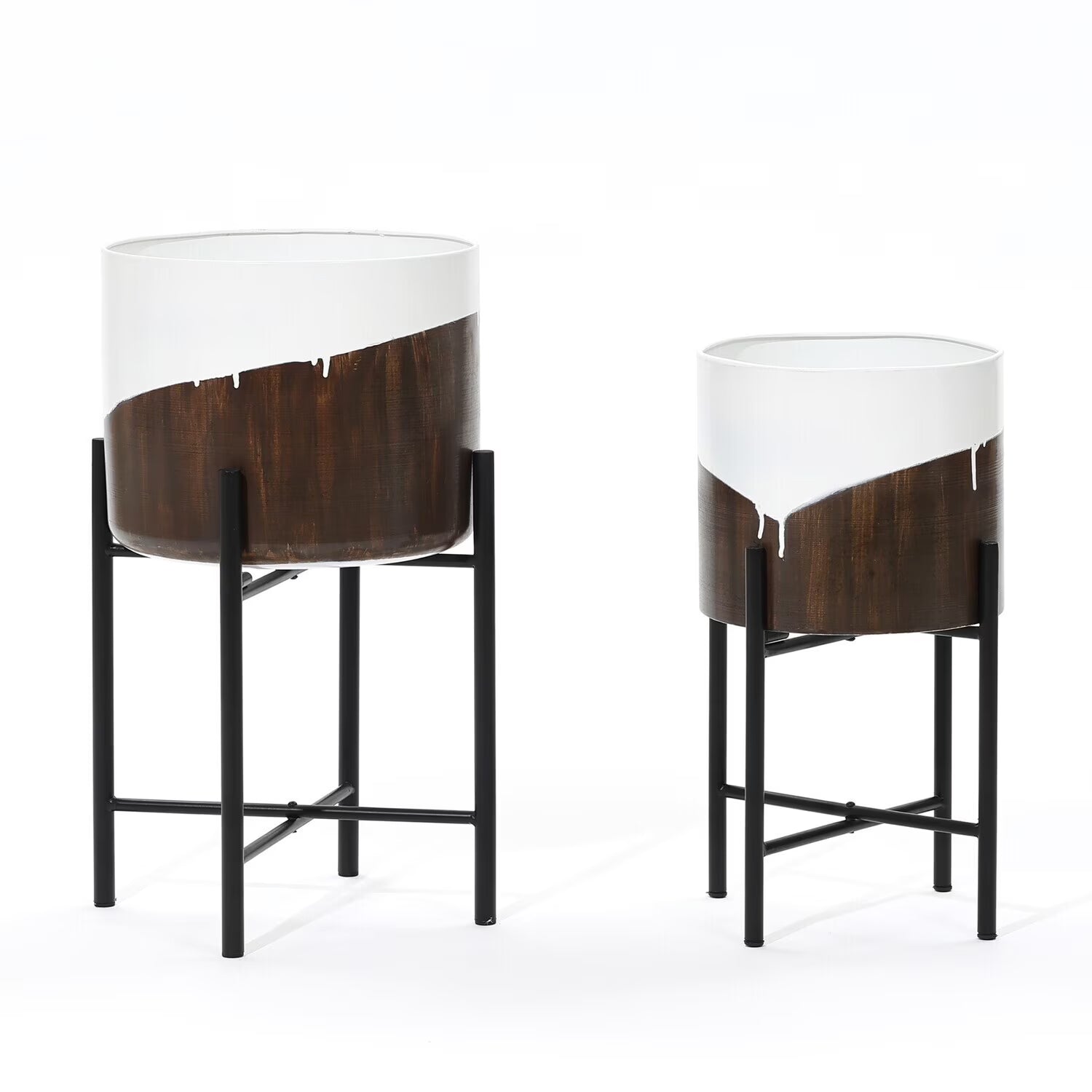 Metal Cachepot Planters with Stands (2-Piece Set)